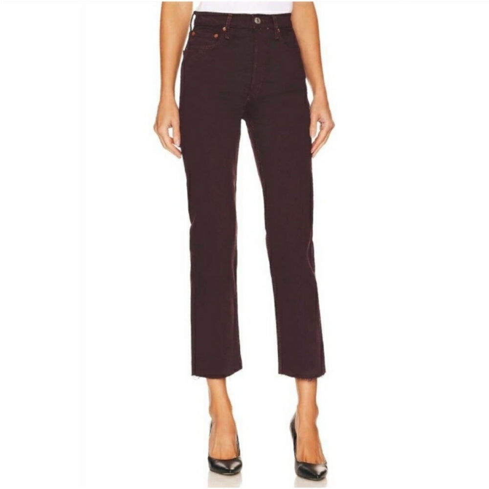 RE/DONE originals 70's ultra high rise stove pipe jeans in‎ washed plum Sz 28